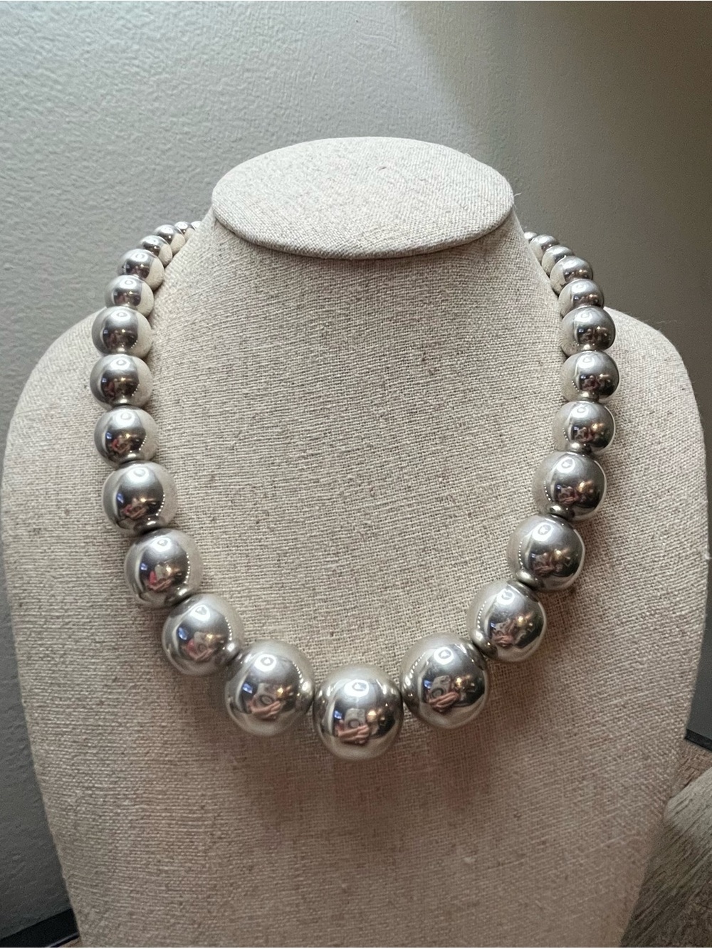 Vintage Mexico 925 Sterling Silver Graduated Bead Statement Necklace